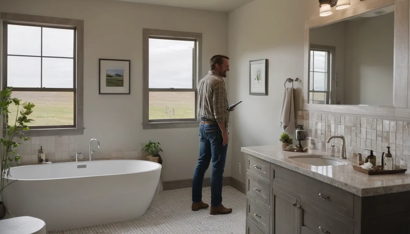 Homeowner and a local bathroom remodeling provider reviewing plans in a bright updated bathroom in Arlington Heights